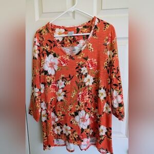 Chico's Orange Floral Print Blouse